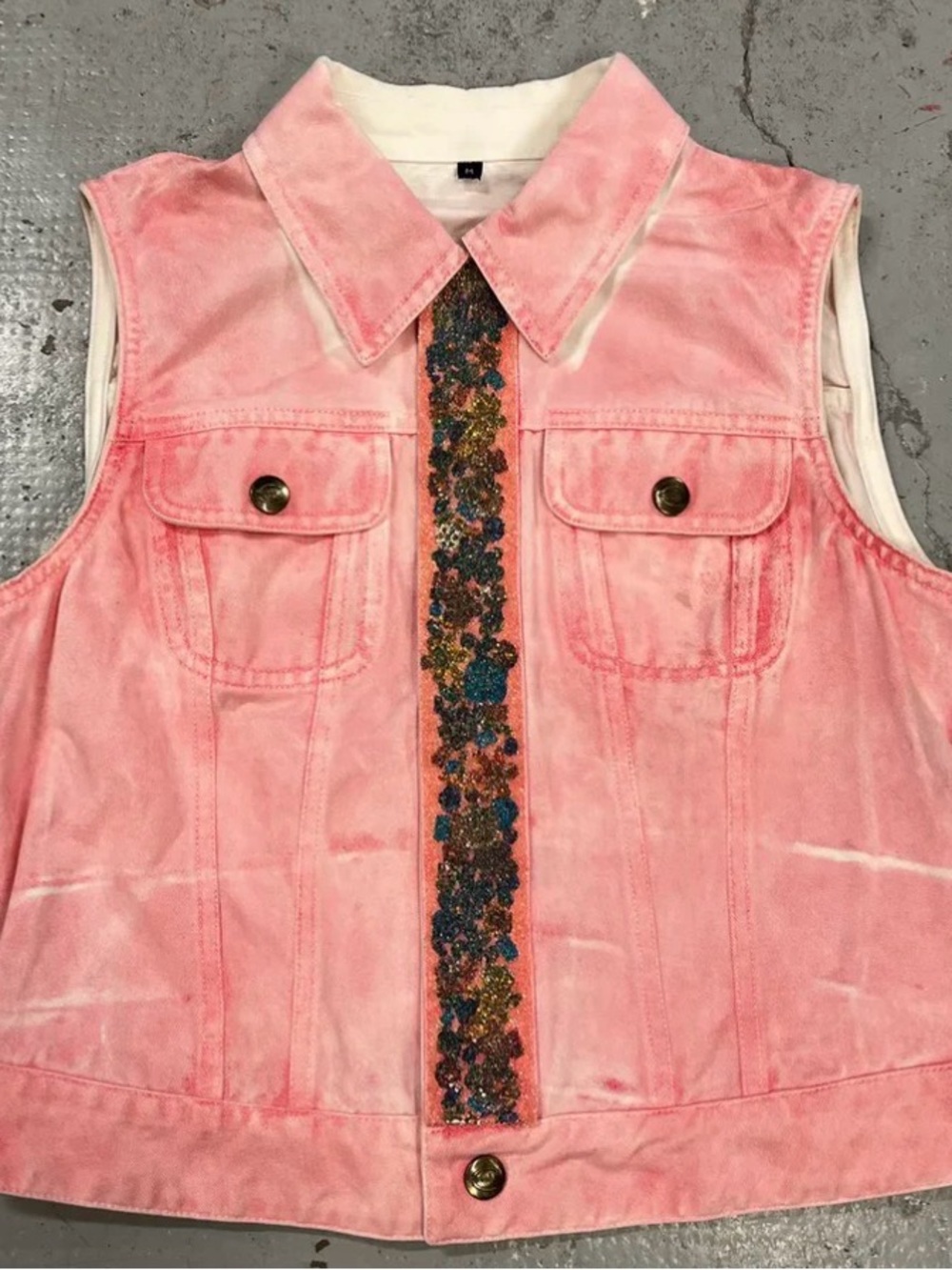 2000s Cavalli Pink Embellished Sleeveless Denim Jacket - Women's